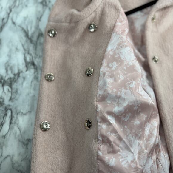 Guess Wool Blend Coat Womens Large Soft Pink Fuzzy Hooded Jacket Peacoat - Picture 3 of 9